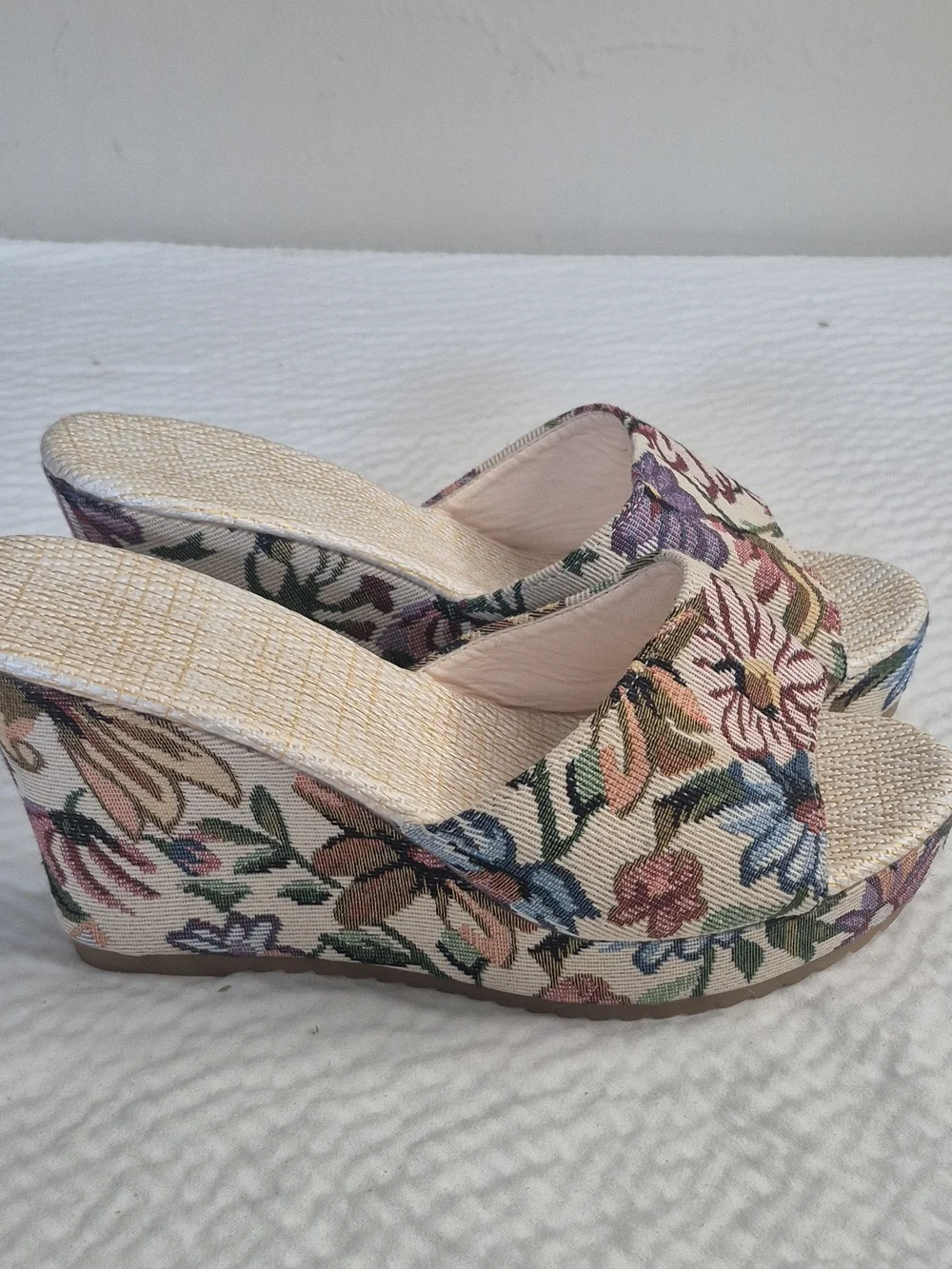 Women multicolor floral slip-on open-toe wedge sandals EU 41